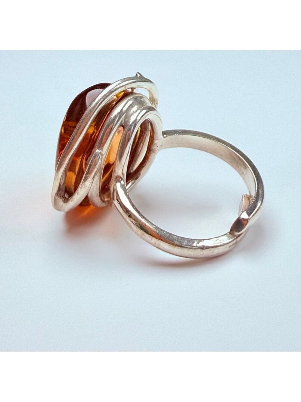 Modernist 9.8 CT Baltic Honey Amber Nested Sterling Silver VITGE Ring Adjustable - Picture 8 of 11